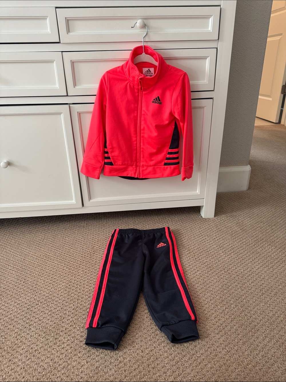 adidas Kids Bright Pink Joggers with Stripes